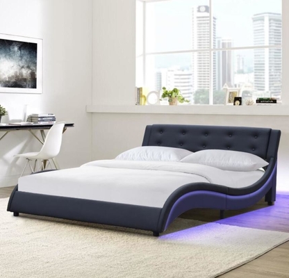 LED Işıklı Kraliçe Boy Faux Deri Döşemeli Yatak Siyah / Beyaz / Kahverengi Renk
