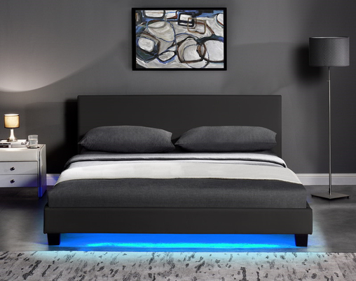 LED Karyola ile Modern PU Deri Döşemeli Karyola Çerçeve Kontrplak