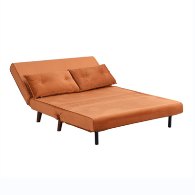 2 Kişilik Küçük Çift Katlanır Çekyat Turuncu Kadife Döşemeli Tekerlekli Daybed