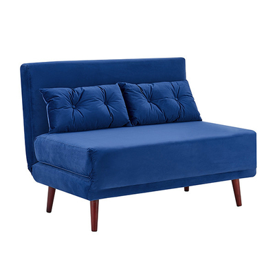Üçlü Katlanabilir Mavi Kadife Döşemeli Daybed 2 Kişilik Çekyat Çekyat