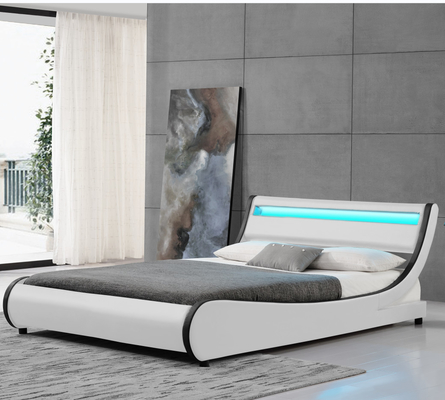 Kraliçe Boy Faux Deri Döşemeli Platform Karyola, Kavisli Başlıklı