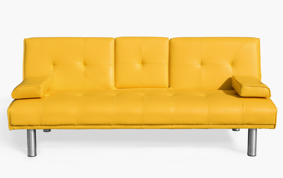 Modern Futon Şezlong Cabrio Kanepe Suni Deri 3 Kişilik Futon Kanepe