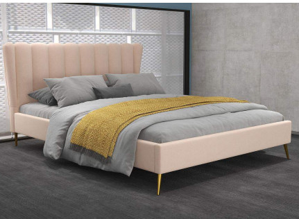 Wing Back Frame Döşemeli kumaş yatak krem ​​rengi King size
