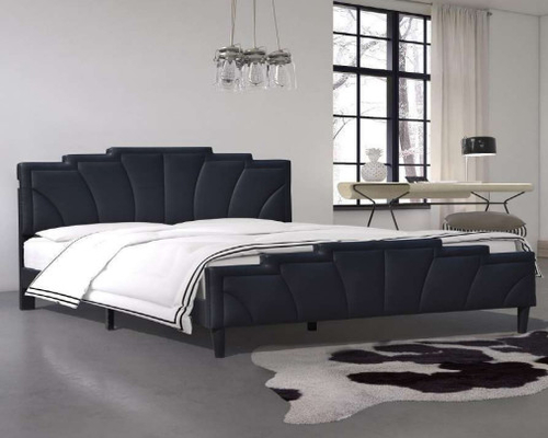Özel Şekil Döşemeli Karyola Modern King Size Siyah PU Deri