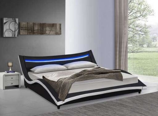 LED Başlıklı Curve Deluxe Döşemeli Platform Yatak Modern Tam Boy