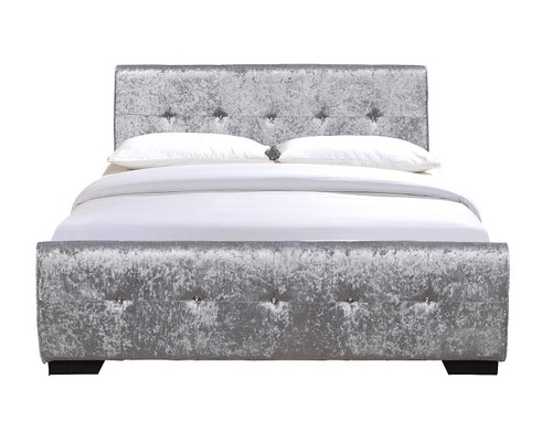 Başlıkta Püsküllü Diamante Düğmeli Queen Size Gri Döşemeli Karyola