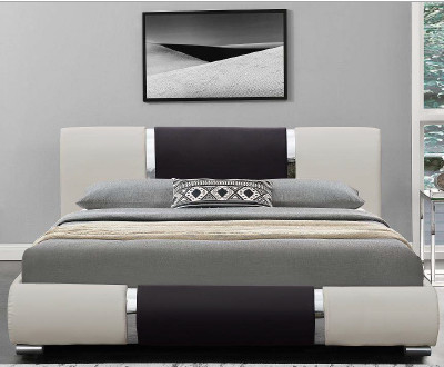Minimalist Moda Tasarımı Suni Deri Yatak Siyah Beyaz Pu Eğrisi Karyola