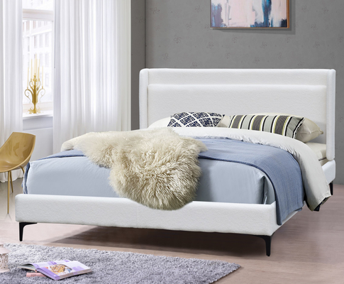 Beyaz Kumaş Başlıklı Döşemeli Klasik King Size Platform Yatak Çerçevesi