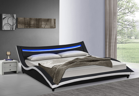 LED Kolay Montajlı PU Deri Kavisli Döşemeli Karyola Kontrplak