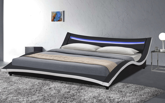 LED Kolay Montajlı PU Deri Kavisli Döşemeli Karyola Kontrplak