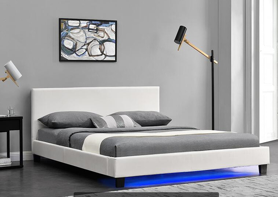 LED Karyola ile Modern PU Deri Döşemeli Karyola Çerçeve Kontrplak