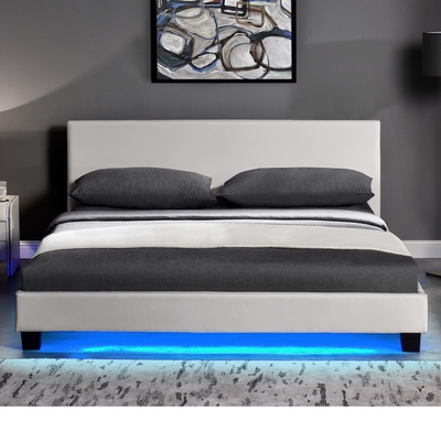 LED Karyola ile Modern PU Deri Döşemeli Karyola Çerçeve Kontrplak