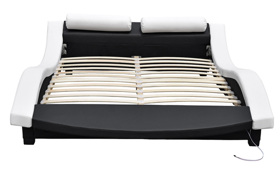 LED Footboard ile Dalga Şekli Döşemeli Karyola PU Deri Kontrplak