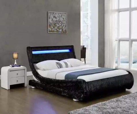 LED Işık Başlıklı Suni Deri Curshed Kadife Döşemeli Kumaş Yatak