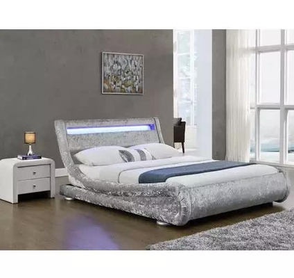 LED Işık Başlıklı Suni Deri Curshed Kadife Döşemeli Kumaş Yatak