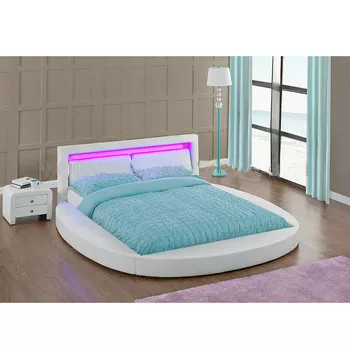 LED Işık ile Modern Kraliçe / Tam Boy Yuvarlak Platform Yatak Romantik