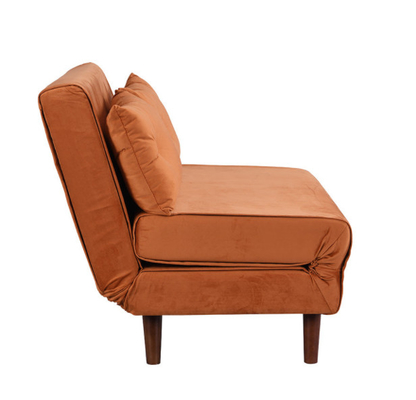 2 Kişilik Küçük Çift Katlanır Çekyat Turuncu Kadife Döşemeli Tekerlekli Daybed