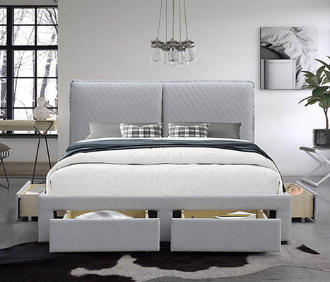 Açık Gri Keten Tepeli Depo Yatak 180x200cm Çift Hava Yastığı Dört Çekmeceli Başlık
