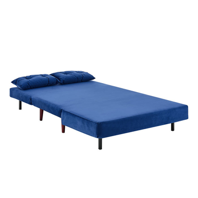 Üçlü Katlanabilir Mavi Kadife Döşemeli Daybed 2 Kişilik Çekyat Çekyat