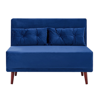 Üçlü Katlanabilir Mavi Kadife Döşemeli Daybed 2 Kişilik Çekyat Çekyat