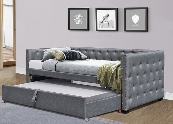 Tam Boy Kadife Döşemeli Daybed Çekmeceli Tekerlekli Yatak Tekli Chesterfield Gri Peluş