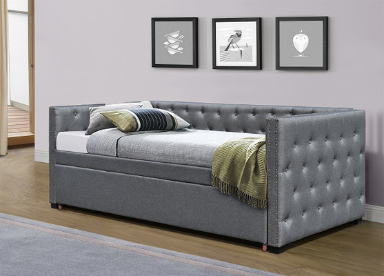 Tam Boy Kadife Döşemeli Daybed Çekmeceli Tekerlekli Yatak Tekli Chesterfield Gri Peluş