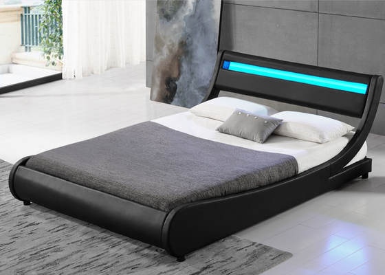 Kraliçe Boy Faux Deri Döşemeli Platform Karyola, Kavisli Başlıklı