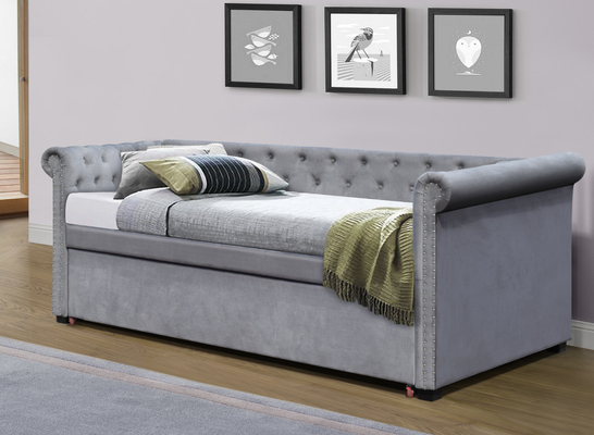 Keten Kumaş İkiz Döşemeli Daybed Püsküllü Çekyat Tekerlekli Yatak