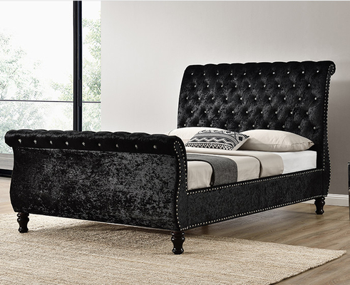 Düğme Tufting Döşemeli Yatak Çerçevesi King Size Chesterfield Tarz Başlık