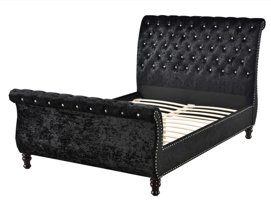 Düğme Tufting Döşemeli Yatak Çerçevesi King Size Chesterfield Tarz Başlık