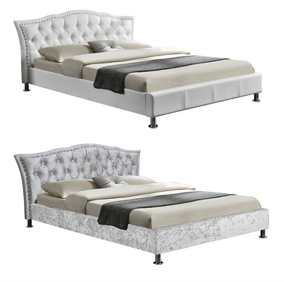 Püsküllü ve Kristal Başlıklı Lüks King Size Kadife Kumaş Karyola