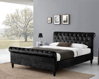 Düğme Tufting Döşemeli Yatak Çerçevesi King Size Chesterfield Tarz Başlık