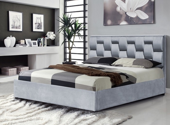 Gri kadife kumaş depolama yatak çerçevesi, tufted yüksek başlıklı