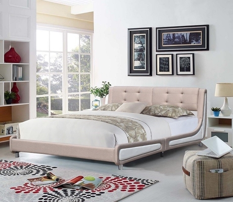 King Size Döşemeli Yatak Çerçevesi Keten Kumaş Rahat Modern Stil