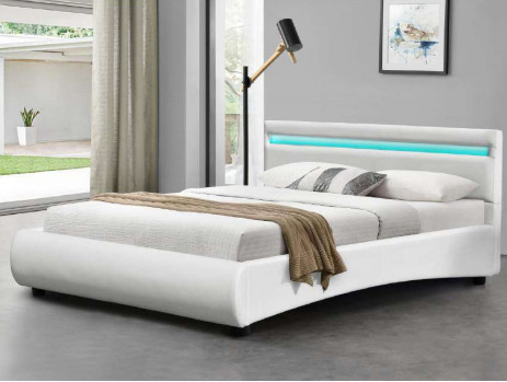 EN-1725 Uzaktan Kumandalı LED Işıklı Modern Beyaz Pu Deri Karyola