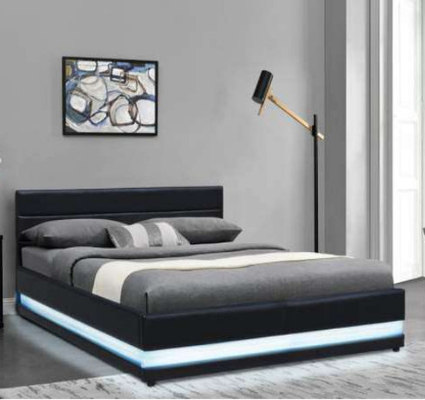 Sanatsal RGB LED Yatak Çerçevesi King Tek Kişilik Gaz Kaldırma Tabanı Saklama Derisi