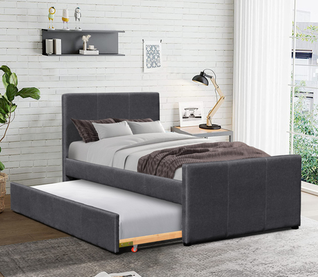 Yatak Odası İçin Uzatılabilir Tekerlekli Koyu Gri Keten Ahşap İkiz Daybed Çerçevesi