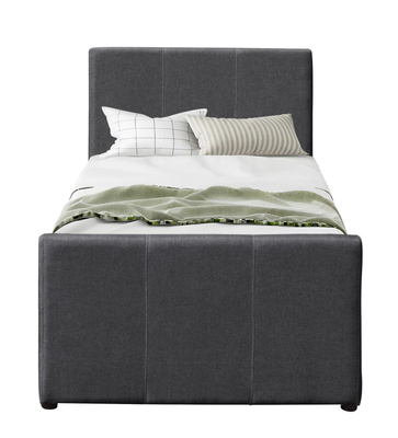 Yatak Odası İçin Uzatılabilir Tekerlekli Koyu Gri Keten Ahşap İkiz Daybed Çerçevesi
