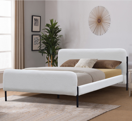 Beyaz Kumaş Başlıklı Döşemeli Klasik King Size Platform Yatak Çerçevesi