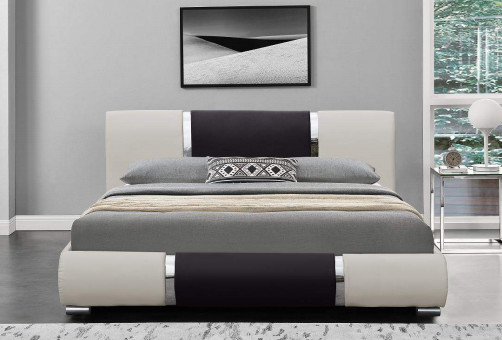 Minimalist Moda Tasarımı Suni Deri Yatak Siyah Beyaz Pu Eğrisi Karyola