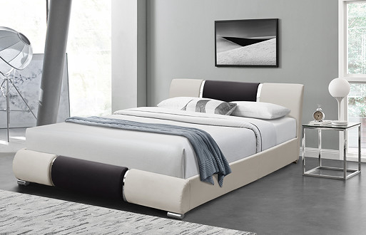 Minimalist Moda Tasarımı Suni Deri Yatak Siyah Beyaz Pu Eğrisi Karyola
