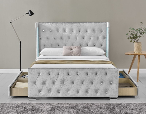 Tam yatak çerçevesi döşenmiş düğme ile tufted depolama başlığı, ahşap levha destek
