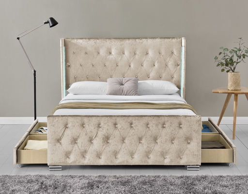 Tam yatak çerçevesi döşenmiş düğme ile tufted depolama başlığı, ahşap levha destek