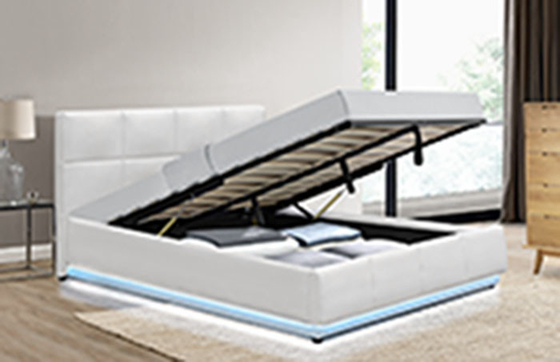 Lüks Depolama Modern Avrupa Platform Yatağı LED Işıklı Beyaz Faux Deri 180 * 200cm