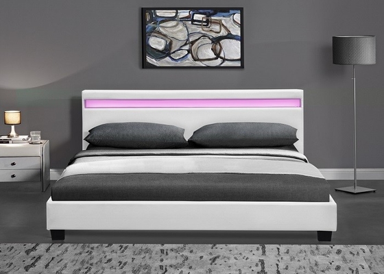 Led Işık EN1725 BSCI Sertifikası ile Lüks Döşemeli Suni Deri Kraliçe Yatak