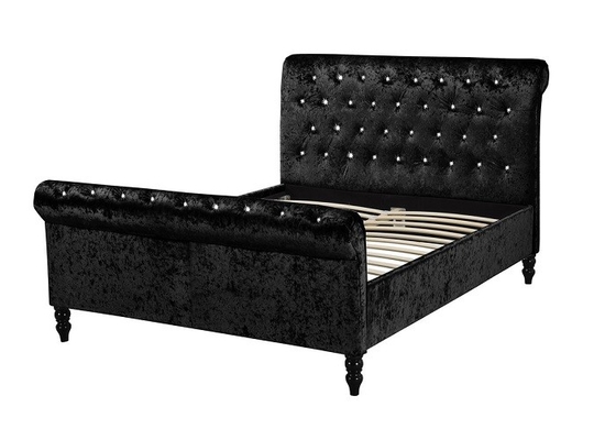 Lüks Gümüş Siyah Kumaş Ezilmiş Kadife Kızak Karyola Çift Kişilik King Size