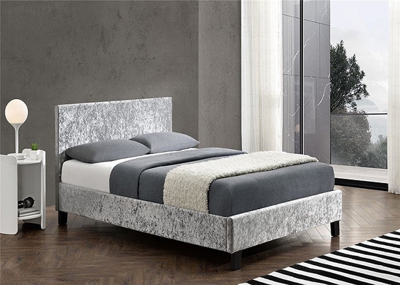 SF833 Kraliçe Döşemeli Karyola Gri Crush Kadife Kumaş Başlıklı