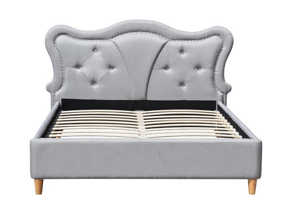 Nailhead Çocuk Döşemeli Yatak Trim Gri Keten Düğme Tepeli Eğimli Başlık
