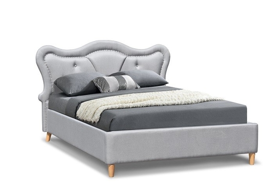 Nailhead Çocuk Döşemeli Yatak Trim Gri Keten Düğme Tepeli Eğimli Başlık