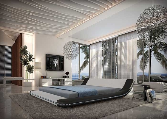 Modern Yumuşak Deri Karyola Tatami Yatak Odası Royal Büyük King Size